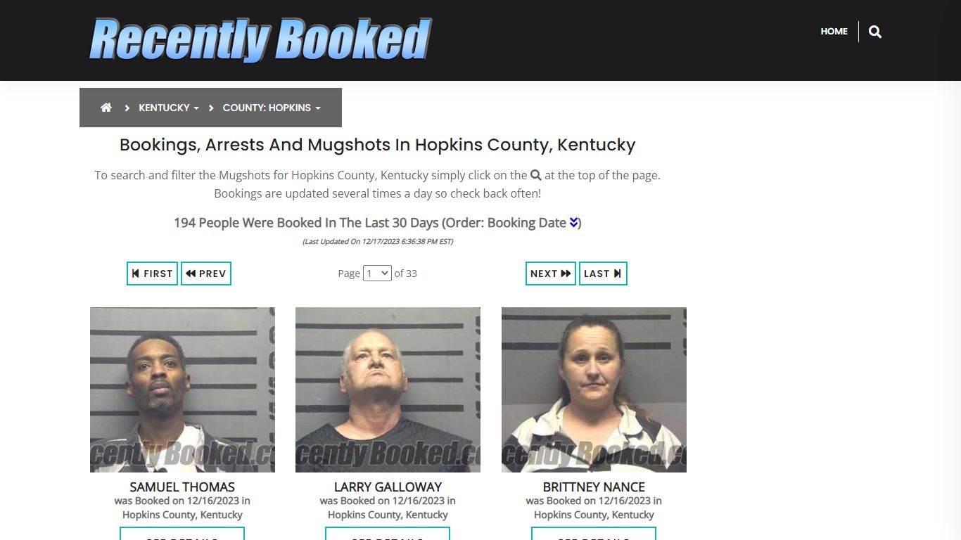 Bookings, Arrests and Mugshots in Hopkins County, Kentucky