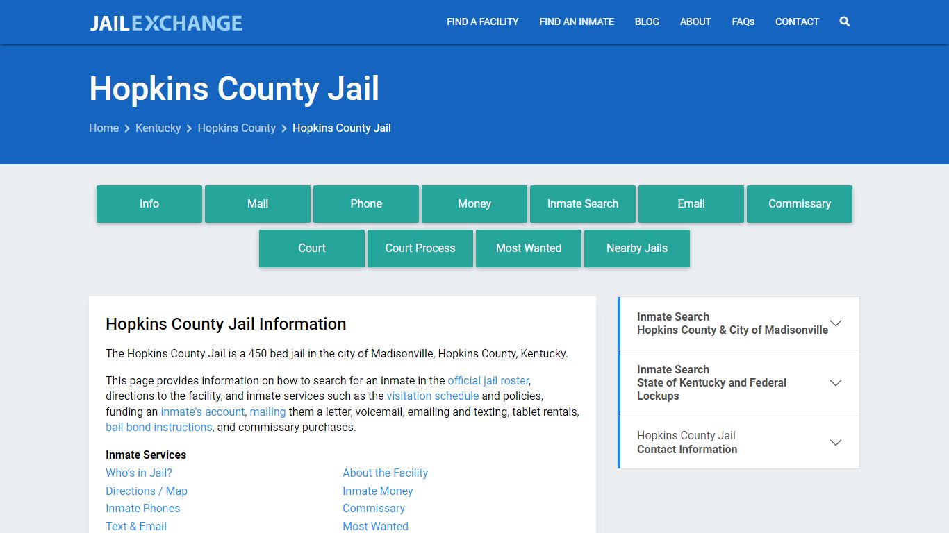 Hopkins County Jail, KY Inmate Search, Information